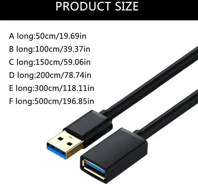 Alt view image 2 of 7 - JAENFONG USB Extension Cable,USB 3.0 5Gbps Type A Male to A Female Extension Cord for Data Transfer USB Flash Drive, Keyboard, Mouse, PlayStation, Xbox, VR, Card Reader, Printer 5 Feet
