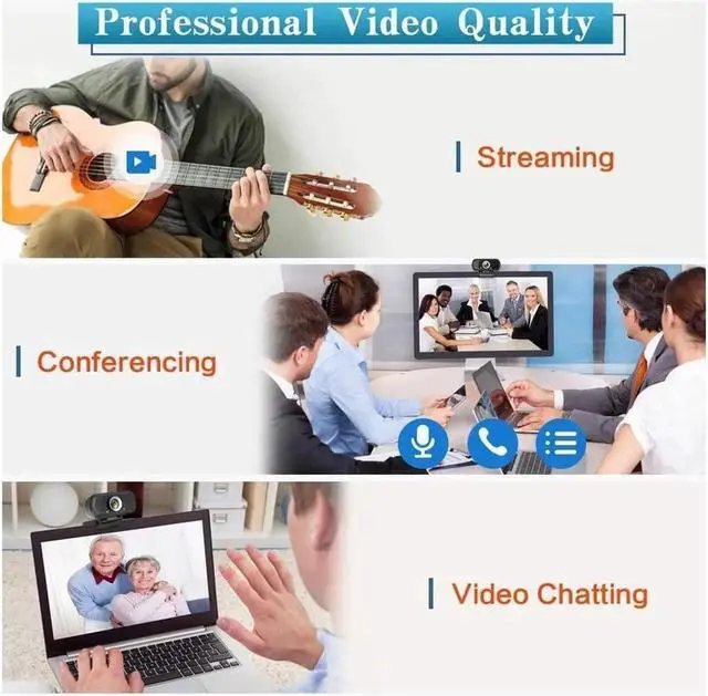 Alt view image 2 of 7 - JAENFONG Webcam HD 1080P,Webcam with Microphone, USB Desktop Laptop Camera with 110 Degree Widescreen,Stream Webcam for Calling, Recording,Conferencing, Gaming,Webcam with Privacy Shutter and Tripod