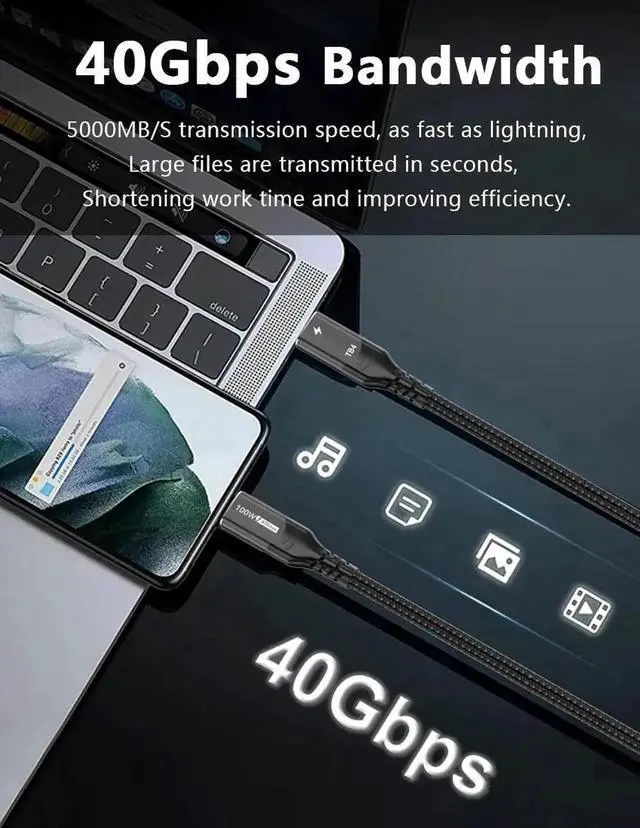 Alt view image 5 of 7 - JAENFONG USB4.0 Thunderbolt 4 Cable 40Gbps TB4 USB Type C Cable Supports PD 100W/ 8K@60Hz Compatible Thunderbolt 3/ USB4, MacBook, iMac, Hub, Dock (3.3 ft.)