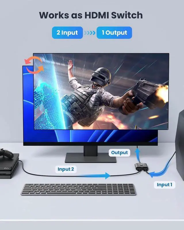 Alt view image 3 of 7 - JAENFONG HDMI Switch 4K@60Hz, Bidirectional HDMI Splitter 2 in 1 Out, Aluminum HDMI Switcher Supports Ultra HD 4K 1080P 3D HDR, Compatible for Fire Stick, PC, Xbox, PS5/4/3, Roke, Blu-Ray Player