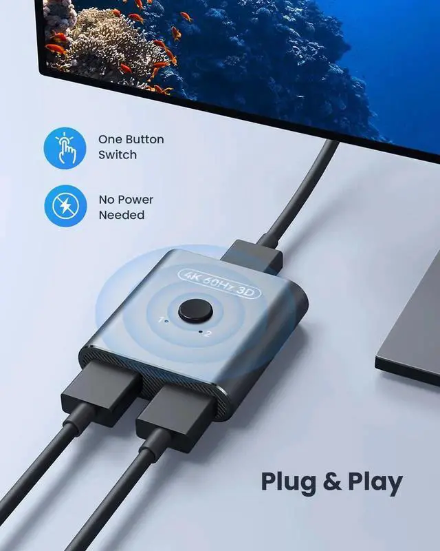 Alt view image 4 of 7 - JAENFONG HDMI Switch 4K@60Hz, Bidirectional HDMI Splitter 2 in 1 Out, Aluminum HDMI Switcher Supports Ultra HD 4K 1080P 3D HDR, Compatible for Fire Stick, PC, Xbox, PS5/4/3, Roke, Blu-Ray Player