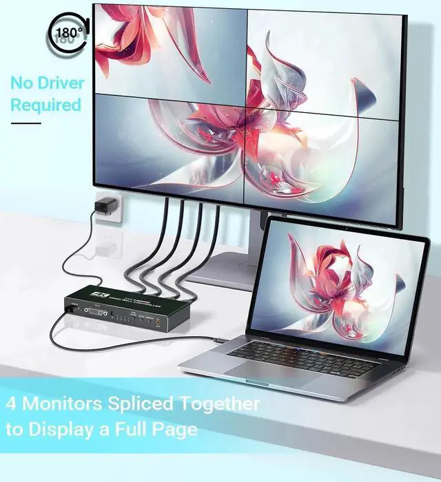 Alt view image 5 of 7 - JAENFONG 2x2 HDMI Video Wall Controller, 1080P@60Hz HDMI DVI TV Wall Processor with Audio Out, 4K Hdmi Video Image Processor with RS232, Support 180° Rotate, 1x2 1x3 1x4 2x2 2X1 3x1 4x1 Mode