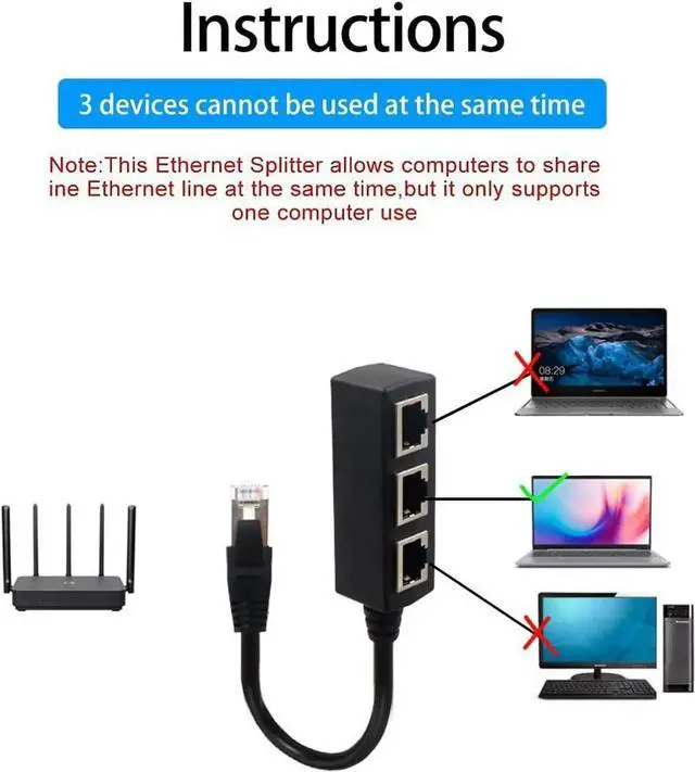 Alt view image 2 of 7 - JAENFONG RJ45 Ethernet Splitter, RJ45 1 Male to 3 x Female LAN Ethernet Splitter Adapter Cable Suitable Super Cat5, Cat5e, Cat6, Cat7 LAN Ethernet Socket Connector Adapter-Black