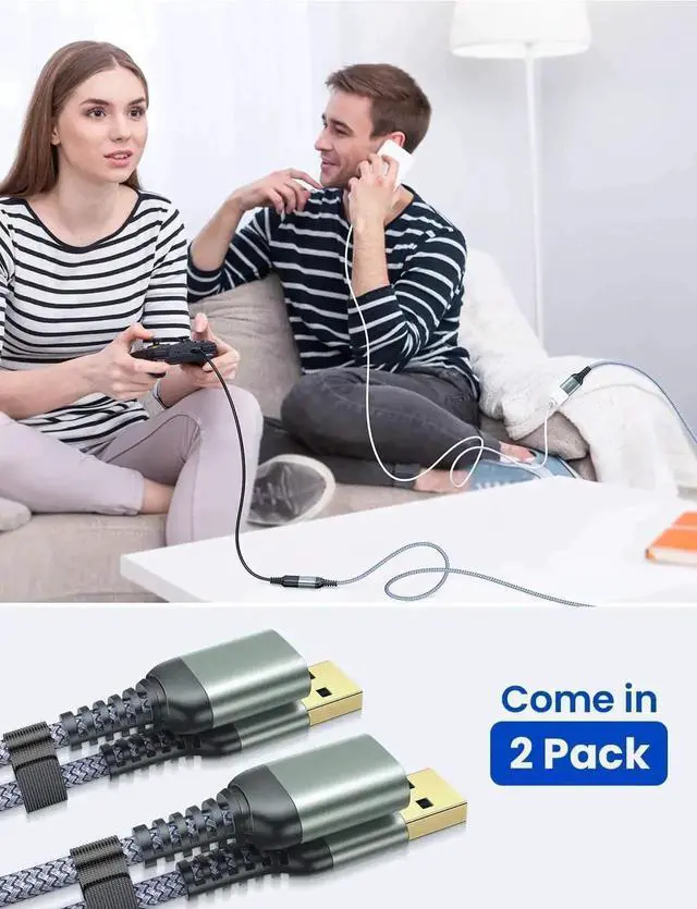 Alt view image 2 of 7 - JAENFONG 2 PACK 6.6FT+6.6FT, USB 3.0 Extension Cable Type A Male to Female Extension Cord DURABLE BRAIDED MATERIAL Fast Data Transfer Compatible with USB Keyboard, Mouse, Flash Drive, Hard Drive