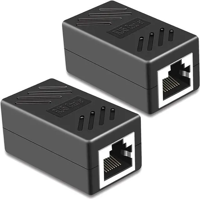 Main image of JAENFONG RJ45 Coupler, 2 Pack Ethernet Cable Extender Inline LAN Connector Plugs for Cat5 Cat5e Cat6e Cat7 Cable, Female to Female (Black)