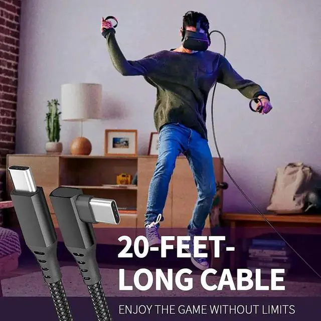 Alt view image 6 of 7 - for Oculus Quest 2 Link Cable 20ft/6M, Nylon Braided 90 Degree Angle USB-A to USB-C cable with 5Gbps Data Transfer and 60W Fast Charging for Meta/Oculus Quest 2 and Quest VR headset and More (Black)