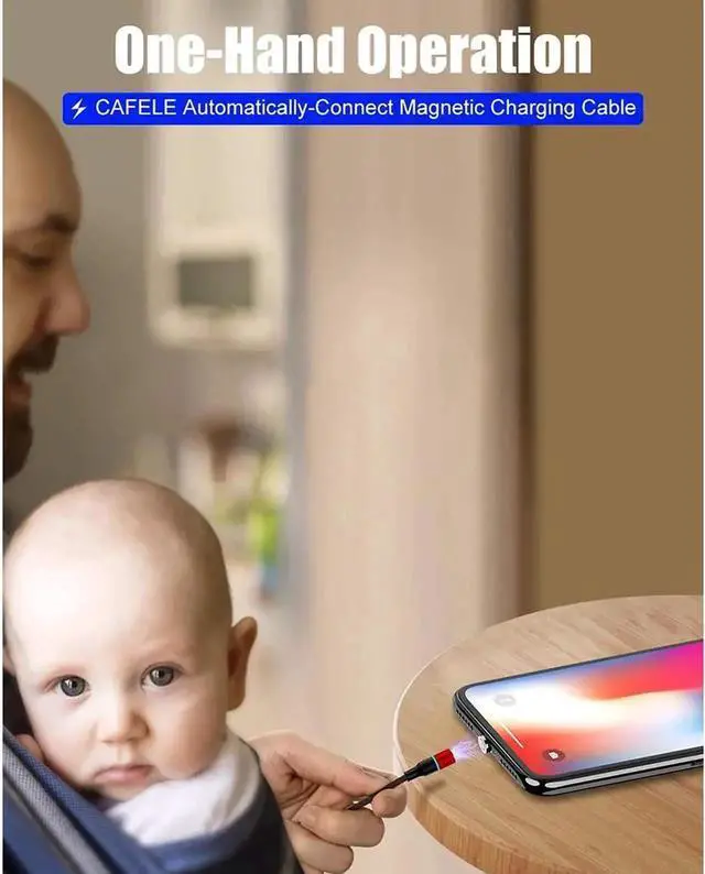 Alt view image 3 of 7 - JAENFONG Magnetic Charging Cable 6.6ft, QC3.0 Fast Charging Nylon Braided Cord with LED Light, Support Data Trasfer 3 in 1 Universal Magnet Phone Charger Compatible with Micro USB Type C Devices