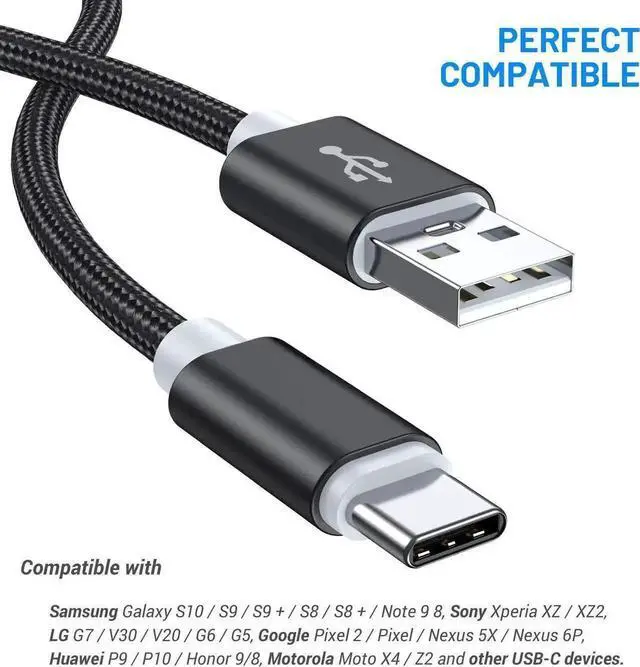 Alt view image 5 of 7 - JAENFONG USB Type C Fast Charging Cable, 4 Pack (0.8/3.3/3.3/6.6FT) Nylon Braided Data Sync Transfer Cord, Compatible with Samsung Galaxy S10 S9 Note 9 8, LG G7 V30 V20 G6, Google Pixel (Black)
