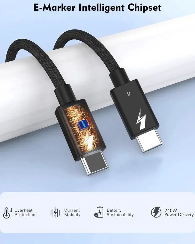 Alt view image 7 of 7 - JAENFONG Thunderbolt 4 Cable, 6.6FT Long USB C Data Cord, Support 40Gbps/240W Fast Charging/8K Display for USB4, Thunderbolt 3 Cable, Flexible 6.6Foot USBC to USB C Woven Cables for iPhone 16/15