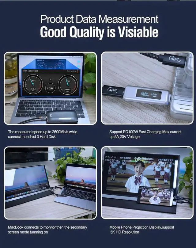 Alt view image 5 of 7 - USB 4 Cable for Thunderbolt 4 Cable, 40Gbps 6.6ft/2M Cable 100W Charging Support 5K@60Hz Video, Compatible with Thunderbolt 4/3, External SSD, USB-C Docking Station, MacBook Pro, External SSD, eGpu