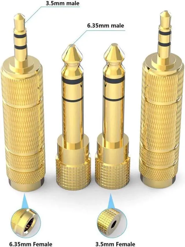 Alt view image 5 of 6 - JAENFONG Headphone Adapter 6.35mm (1/4 Inch) Male to 3.5mm (1/8 Inch) Female and 3.5 mm Male Plug to 6.35 mm Female Jack, Audio Stereo TRS Converter Adapter (4 -Pack Gold Plated)