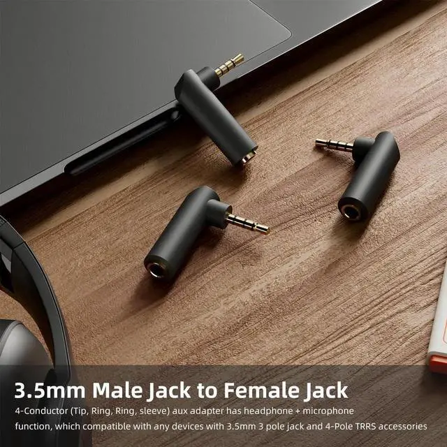 Alt view image 5 of 7 - 3.5mm Angle Male to Female Audio Adapter,90 Degree Right Angle Gold-Plated TRS Stereo Jack Plug Aux Connector, Compatible with Headsets, Tablets, MP3 Players, Game Controllers, Speakers - 2pack