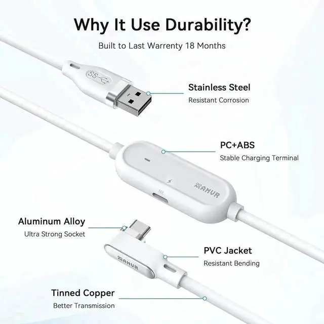 Alt view image 4 of 7 - 16.4FT (5M) USB A to USB C VR Charging Link Cable Compatible with Me-ta Quest 3/3S/Pico 4 - with Separate Fast Charging Port, High-Speed Max 5Gbps Transfer to PC VR/Steam VR, Play While Charger