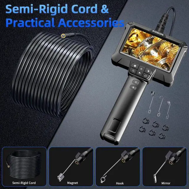 Alt view image 3 of 7 - JAENFONG Endoscope Camera with Light - IP67 Waterproof Borescope Camera with 8 Adjustable LED Lights | 4.3" LCD Screen Borescope | HD 1080P Inspection Cameras with 16.5ft Semi-Rigid Cord Tools for Men