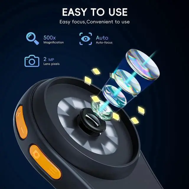 Alt view image 4 of 7 - JAENFONG Macro Handheld Digital Microscope Fixed Focus, 2" IPS Screen 500X Mini Microscope Camera Magnifying Glass, PC Compatible, Portable Pocket Microscopes Fun Gifts for Students