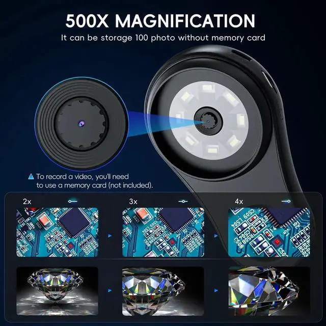 Alt view image 3 of 7 - JAENFONG Macro Handheld Digital Microscope Fixed Focus, 2" IPS Screen 500X Mini Microscope Camera Magnifying Glass, PC Compatible, Portable Pocket Microscopes Fun Gifts for Students