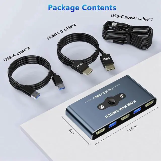 Alt view image 2 of 7 - HDMI KVM Switch, 2 Port HDMI KVM Switch 1 Monitors 2 Computers, HDMI Switch, 4K@60Hz KVM Switches for 2 Computers Sharing 1 Monitor, 4 USB 3.0 Devices Such as Keyboard, Mouse, Printer, Scanner