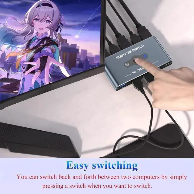 Alt view image 7 of 7 - HDMI KVM Switch, 2 Port HDMI KVM Switch 1 Monitors 2 Computers, HDMI Switch, 4K@60Hz KVM Switches for 2 Computers Sharing 1 Monitor, 4 USB 3.0 Devices Such as Keyboard, Mouse, Printer, Scanner