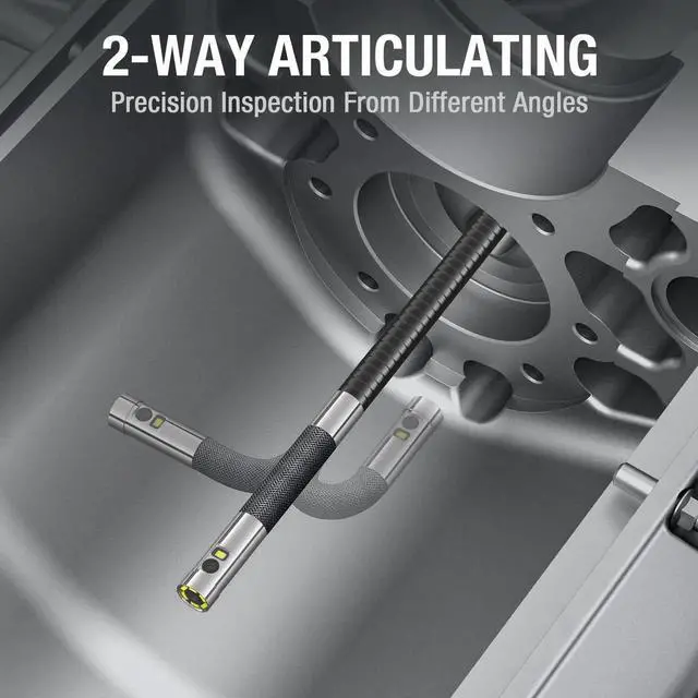 Alt view image 4 of 7 - Teslong Articulating Borescope with Dual Lens Endoscope, 5-inch IPS Automotive Inspection Camera with Two-Way Articulation Tip, 6+1 LED Lights, Mechanics Fiber Optic Scope-Dia. 0.25 inch & L 5.0 feet