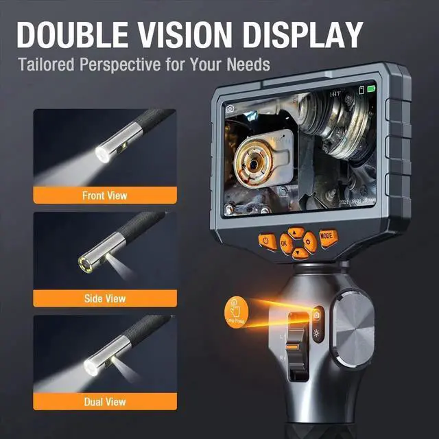 Alt view image 6 of 7 - Teslong Articulating Borescope with Dual Lens Endoscope, 5-inch IPS Automotive Inspection Camera with Two-Way Articulation Tip, 6+1 LED Lights, Mechanics Fiber Optic Scope-Dia. 0.25 inch & L 5.0 feet