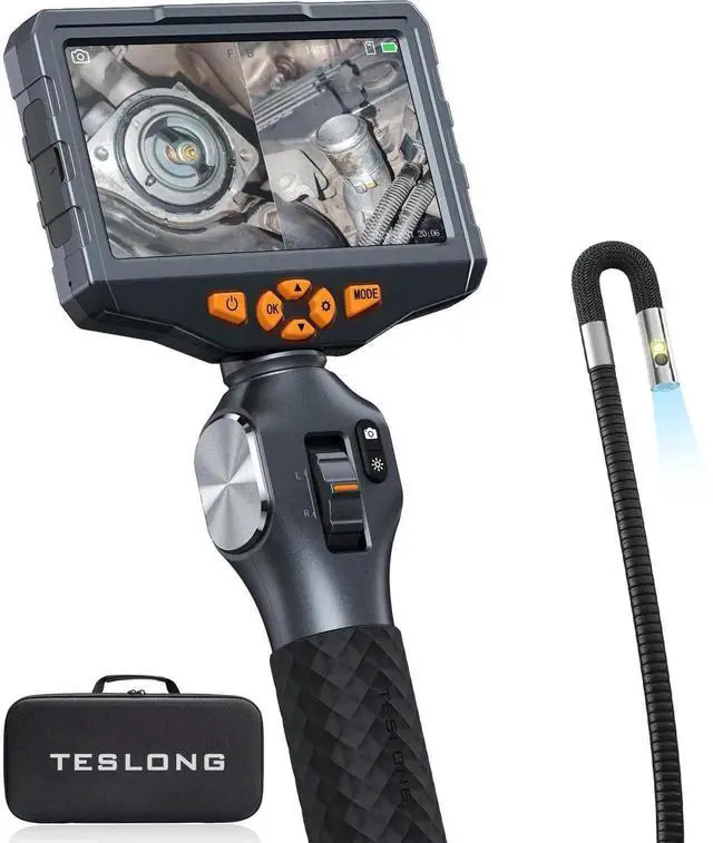 Main image of Teslong Articulating Borescope with Dual Lens Endoscope, 5-inch IPS Automotive Inspection Camera with Two-Way Articulation Tip, 6+1 LED Lights, Mechanics Fiber Optic Scope-Dia. 0.25 inch & L 5.0 feet