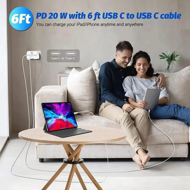 Alt view image 4 of 7 - JAENFONG Fast iPad Charger,iPad Charger Fast Charging 2Pack Wall Chargers Plug Adapter Type C USB C to C Cable Cord 6ft for iPad Pro 12.9,iPad Pro 11/13inch(M4),iPad Air 5th/4th,iPad mini 6/7,iPad 10