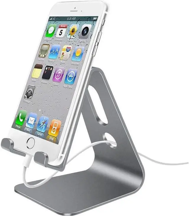 Main image of JAENFONG Cell Phone Stand, Phone Holder, Cradle, Dock, Aluminum Desktop Stand Compatible with All Mobile Phone, iPhone, iPad Air/Mini - Grey