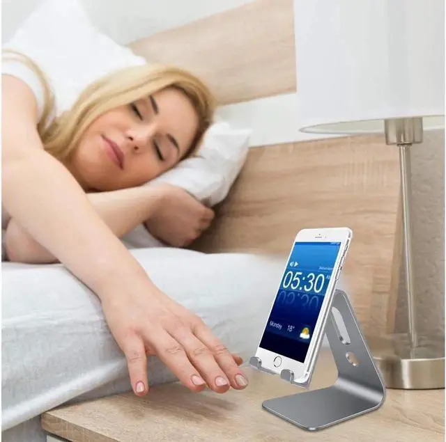 Alt view image 2 of 7 - JAENFONG Cell Phone Stand, Phone Holder, Cradle, Dock, Aluminum Desktop Stand Compatible with All Mobile Phone, iPhone, iPad Air/Mini - Grey