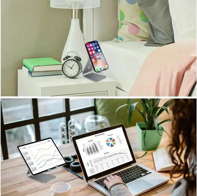Alt view image 7 of 7 - JAENFONG Cell Phone Stand, Phone Holder, Cradle, Dock, Aluminum Desktop Stand Compatible with All Mobile Phone, iPhone, iPad Air/Mini - Grey