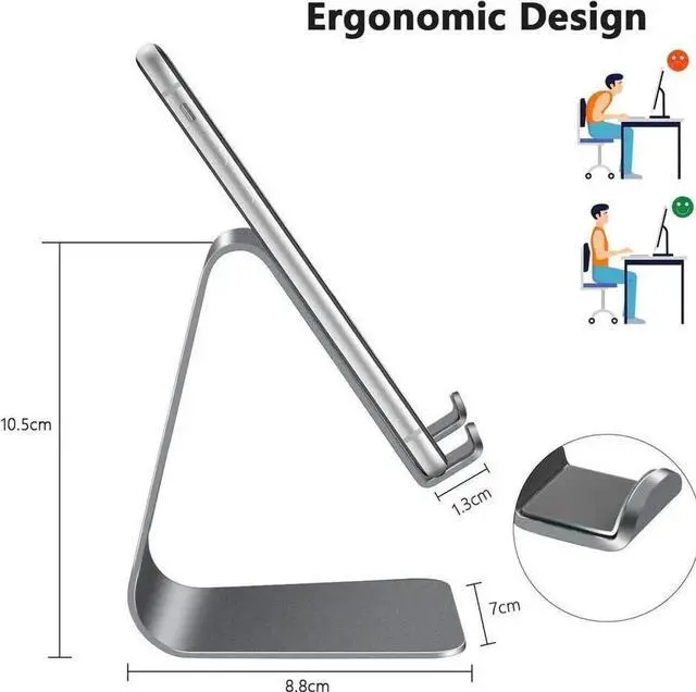 Alt view image 6 of 7 - JAENFONG Cell Phone Stand, Phone Holder, Cradle, Dock, Aluminum Desktop Stand Compatible with All Mobile Phone, iPhone, iPad Air/Mini - Grey