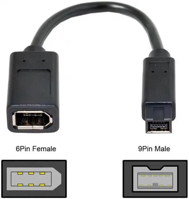 Alt view image 7 of 7 - JAENFONG IEEE 1394 6Pin Female to 1394b 9Pin Male Firewire 400 to 800 Cable 20cm