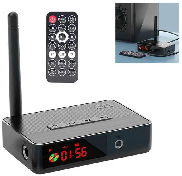 Alt view image 2 of 4 - NFC Bluetooth-Compatible 5.3 Audio Transmitter 3.5mm AUX Audio Receiver Optical Coaxial/Mic/U Disk/TF Card with Remote