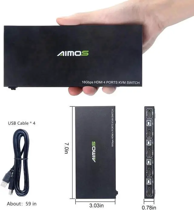 Alt view image 2 of 7 - JAENFONG KVM Switch HDMI 4 Port Box, HDMI 2.0 KVM Switcher Support Wireless Keyboard and Mouse Connections and with USB Hub Port, UHD 4K@60Hz & 3D & 1080P Supported