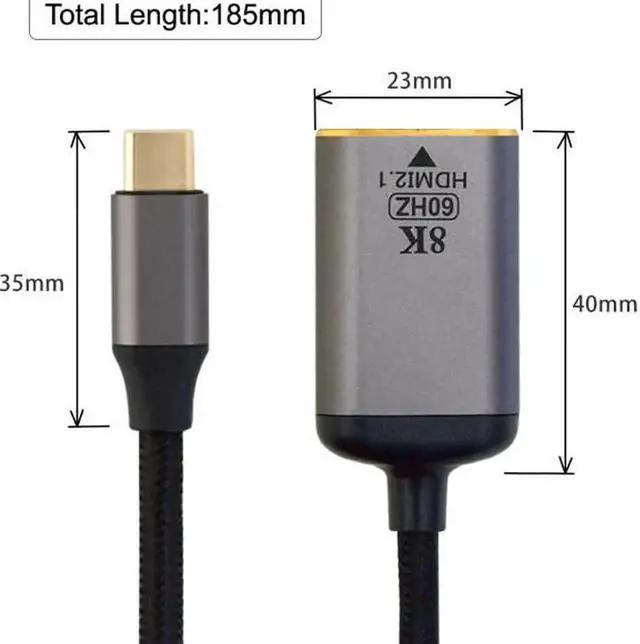 Alt view image 7 of 7 - JAENFONG USB4 USB-C Type-C Source to Female HDMI 2.1 Cable Display 8K 60HZ UHD 4K HDMI Male Monitor
