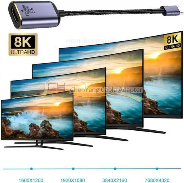 Alt view image 3 of 7 - JAENFONG USB4 USB-C Type-C Source to Female HDMI 2.1 Cable Display 8K 60HZ UHD 4K HDMI Male Monitor
