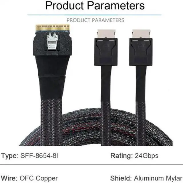 Alt view image 5 of 7 - JAENFONG Ultraport Slimline SAS Slim 4.0 SFF-8654 8i 74pin to Dual Oculink SFF-8611 Cable 50cm PCI-Express