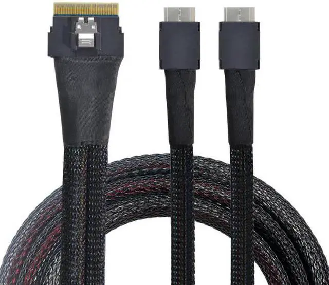 Alt view image 3 of 7 - JAENFONG Ultraport Slimline SAS Slim 4.0 SFF-8654 8i 74pin to Dual Oculink SFF-8611 Cable 50cm PCI-Express