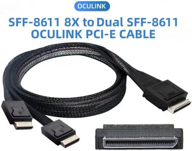 Alt view image 7 of 7 - JAENFONG OCuLink PCIe PCI-Express SFF-8611 8x 8-Lane to Dual SFF-8611 Oculink 4x SSD Data Active Cable 50cm