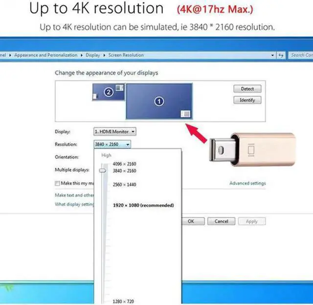 Alt view image 4 of 7 - JAENFONG Virtual Display Adapter Mini DP Displayport Dummy Plug Headless Ghost Display Emulator 2560x1600p@60Hz