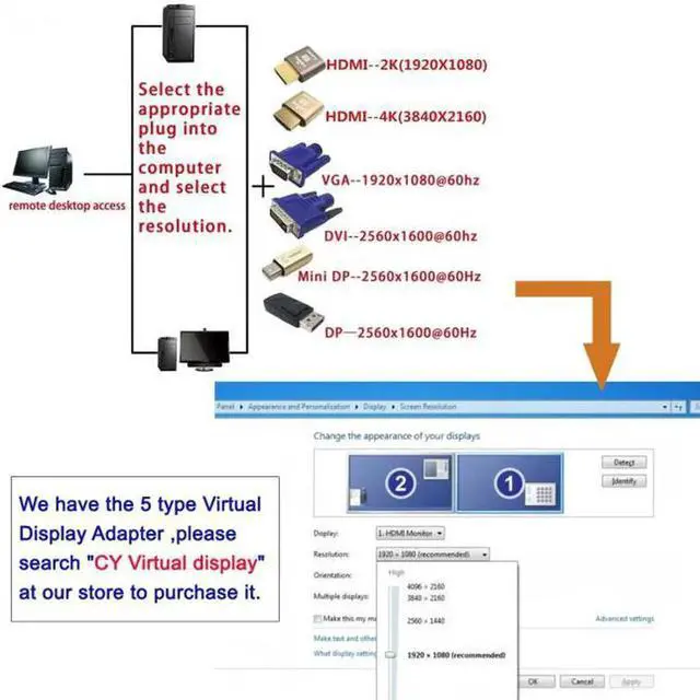 Alt view image 3 of 7 - JAENFONG Virtual Display Adapter Mini DP Displayport Dummy Plug Headless Ghost Display Emulator 2560x1600p@60Hz