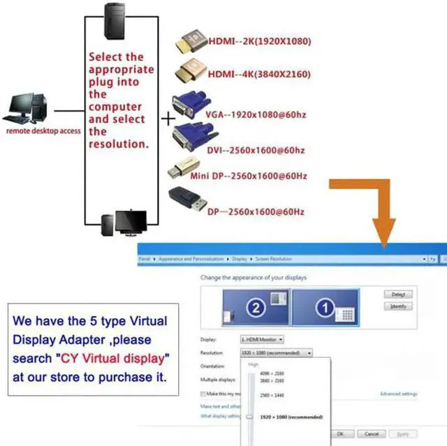 Alt view image 7 of 7 - JAENFONG Virtual Display Adapter DVI DDC EDID Dummy Plug Headless Ghost Display Emulator 2560x1600p@60Hz