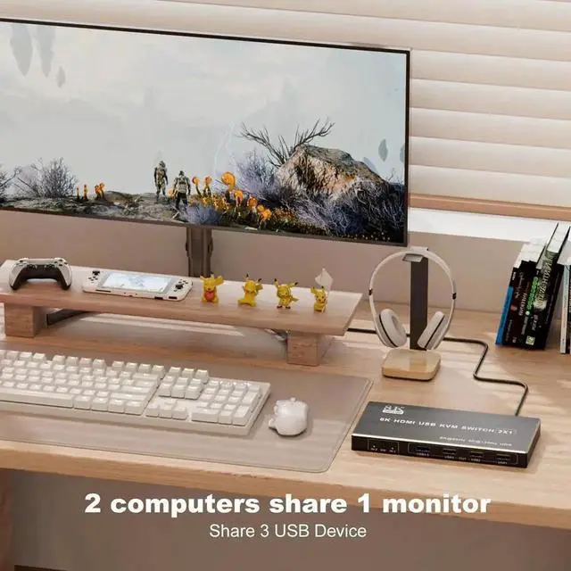 Alt view image 2 of 7 - 2 Port HDMI USB KVM Switch 1 Monitor 2 Computers, USB 3.0, 8K@60Hz, 2 in 1 Out HDMI KVM Switches for 2 Computers Share 1 Monitor, Keyboard,Mouse,Printer/Scanner, Desktop Controller included