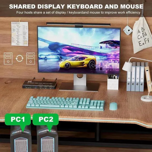 Alt view image 3 of 7 - 2 Port HDMI USB KVM Switch 1 Monitor 2 Computers, USB 3.0, 8K@60Hz, 2 in 1 Out HDMI KVM Switches for 2 Computers Share 1 Monitor, Keyboard,Mouse,Printer/Scanner, Desktop Controller included