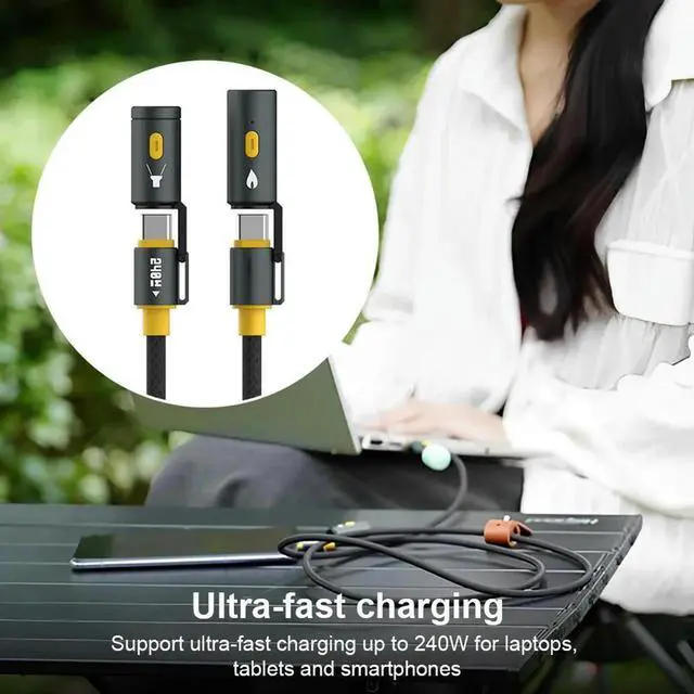 Alt view image 3 of 7 - 240W USB C Multi Charging Cable with Lighter & LED Lighting Fast Phone Charging Cord Outdoor Camping Fast Charging Cable