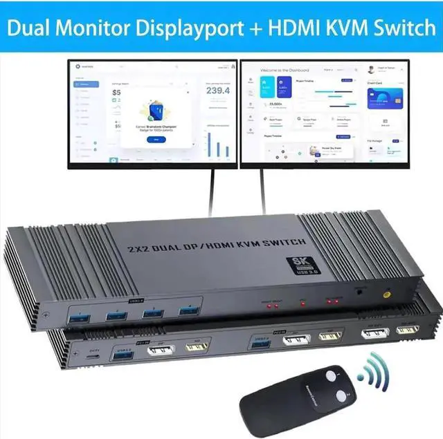 Main image of 4K@120Hz 2x2 HDMI + Displayport KVM switch 2 Monitors 2 Computers 8K@60Hz, HDMI and Displayport Dual Monitor KVM Switch with 4 USB 3.0 Port for Keyboard Mouse Printer,Support Extended/Copy Mode