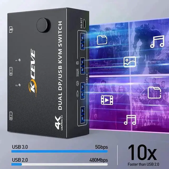 Alt view image 2 of 7 - 2 Ports Dual Monitor DisplayPort KVM Switch 8K @30Hz 4K @60Hz 2 in 2 Out, DP 1.4 KVM Switch and 4 USB 3.0 for 2 Computers, Backward Compatible DP1.2 with DP+USB Cables and Wired Controller included