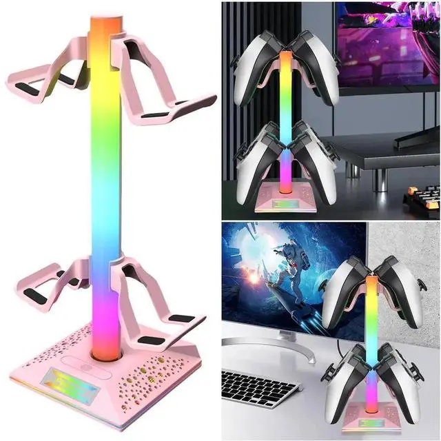 Alt view image 3 of 7 - RGB Gaming Headphones Stand with 2 USB2.0 Ports Headset Gamepad Stand Controller Stand for PS5 Gaming Accessories