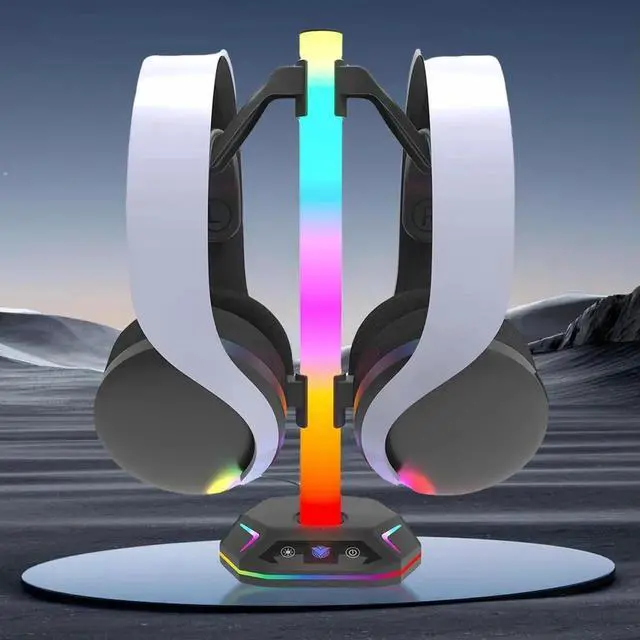 Alt view image 2 of 4 - RGB Earphone Hanger 9 Light Modes for Desk W/ USB +Type C Charging +USB Data Ports for PS5/PS4/Xbox/Switch Pro Gamepad & Headset