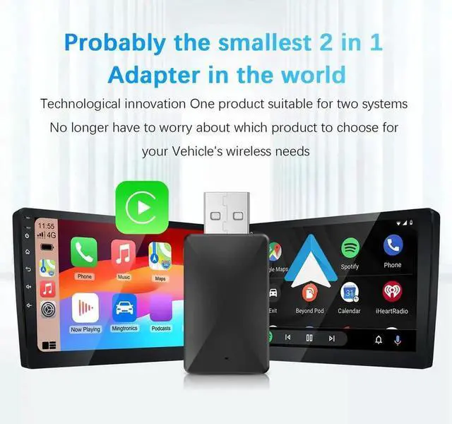 Alt view image 2 of 4 - 2 in 1 Wireless Car Mini AI Box USB Dongle Plug and Play Dongle USB Dongle Adapter for Factory Wired CarPlay Android Auto