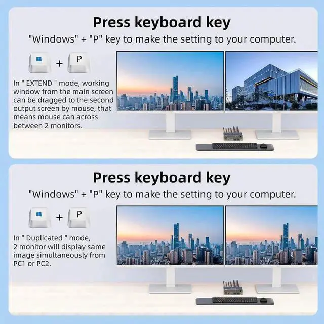 Alt view image 7 of 7 - JAENFONG 2 Port USB C HDMI KVM Switch 2 Computers 2 Monitors, Dual Monitor USB 3.0 USB Type C HDMI KVM Switch Supports 4K@60Hz for 2 Laptops that Share Keyboard, Mouse and Monitor, with Wired Remote